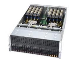 SUPERMICRO 4U AMD GPU server 2xSP3 SoC, 32x DDR4 R, 24x 2,5HS (4xU.2) , 8x GPU ready, 2+2 2000W(tit), 2x10Gb BaseT,IPMI