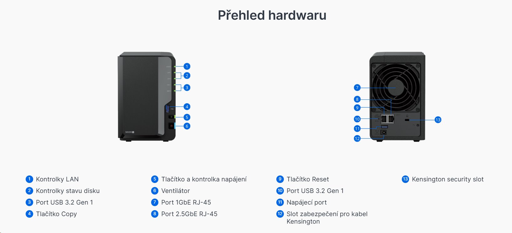 Synology DiskStation DS225+, 2-bay NAS, CPU QC Celeron J4125 64bit, RAM 2GB, 2x USB 3.2, LAN 1x 2.5Gb + 1x 1Gb