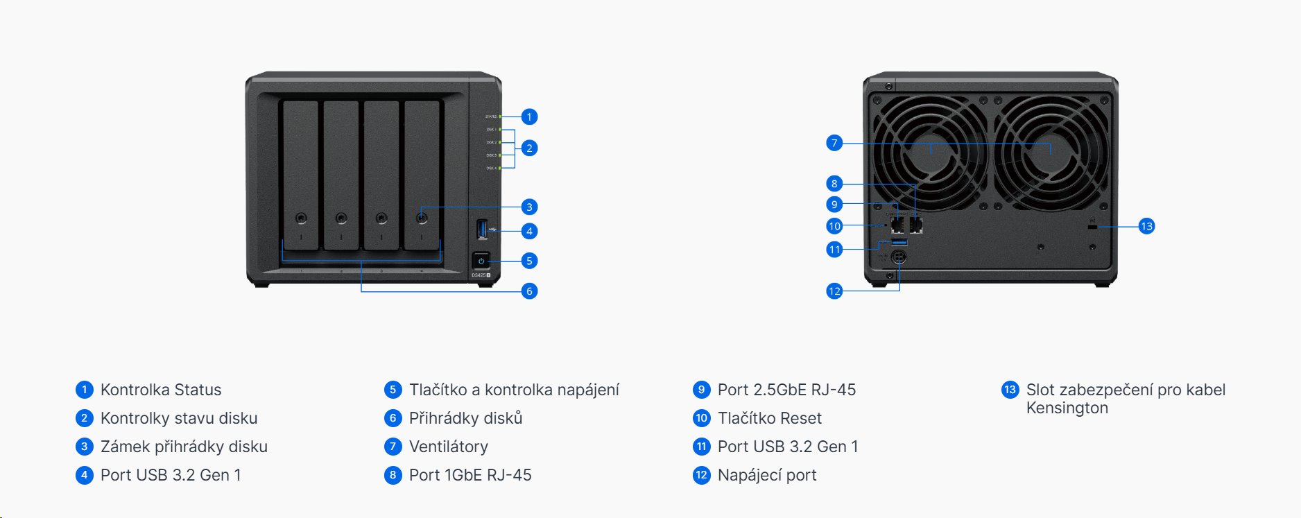 Synology DiskStation DS425+, 4-bay NAS, CPU QC Celeron J4125 64bit, RAM 2GB, 2x USB, LAN 1x 2.5Gb + 1x 1Gb , 2x M.2 slot