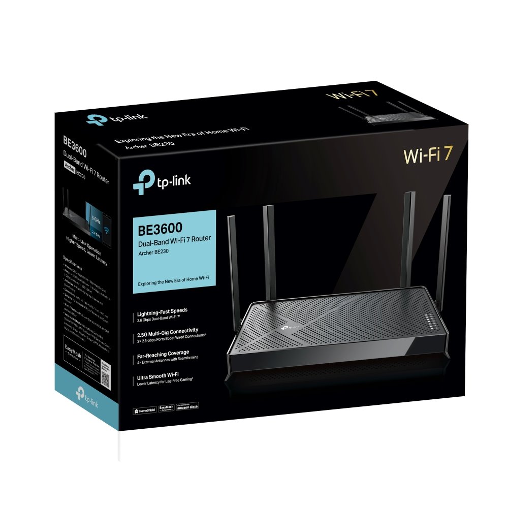 TP-link Archer BE230 Dual-Band Wi-Fi 7 Router BE3600, 4 ext., 2x2.5G, 3x1G, 1×USB-A 3.0
