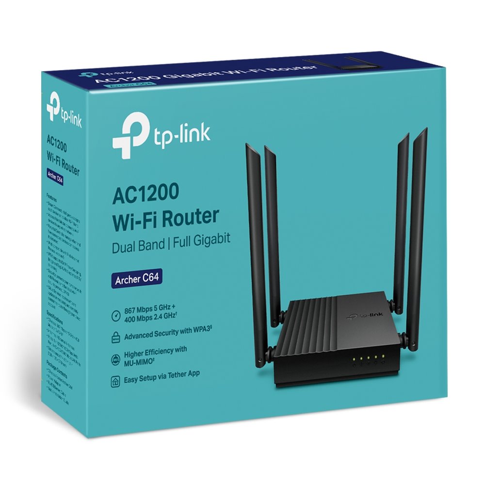 TP-link Archer C64 Dual-Band Wi-Fi Router AC1200, 4 ext., 5x1G
