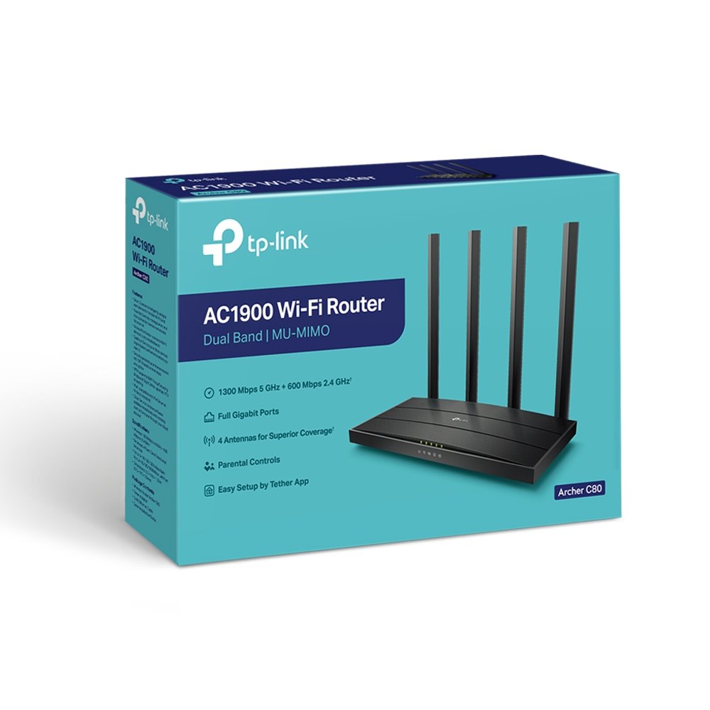 TP-link Archer C80 Dual-Band Wi-Fi Router AC1900, 4 ext., 5x1G
