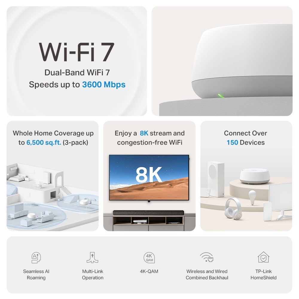 TP-link Deco BE22 Dual-Band Wi-Fi 7 Mesh System BE3600, int., 2x1G, 3ks