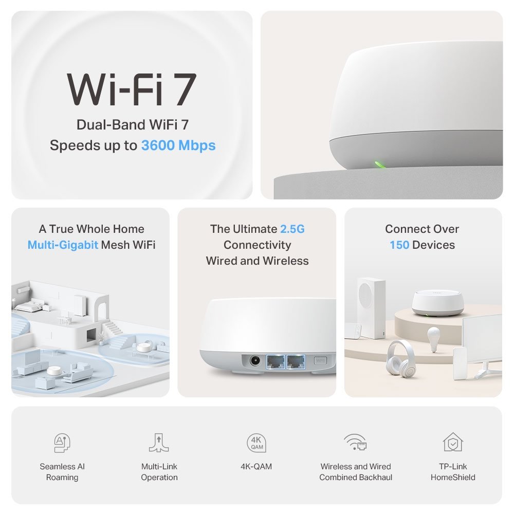 TP-link Deco BE25 Dual-Band Wi-Fi 7 Mesh System BE3600, 4 int., 2x2.5G, 2ks