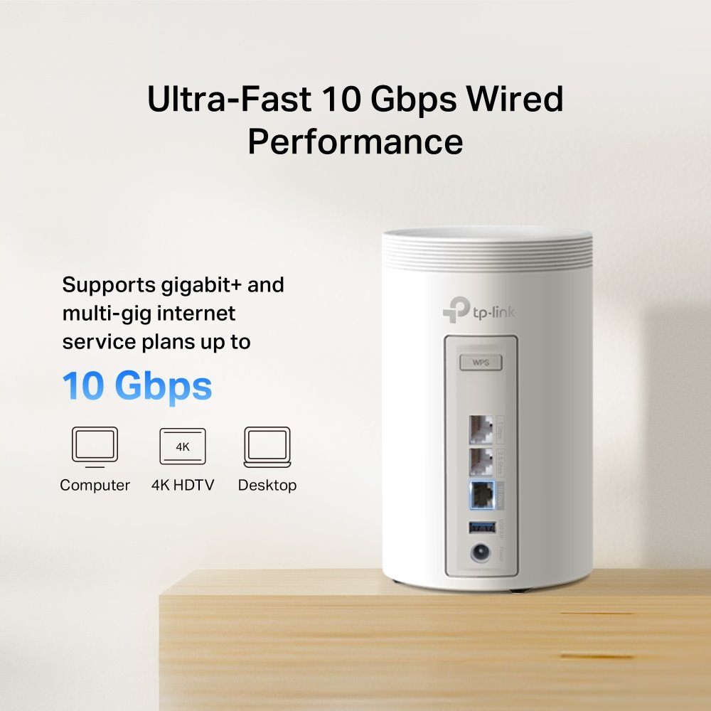 TP-link Deco BE68 Tri-Band Wi-Fi 7 Mesh System BE14000, 8 int., 1x10G, 1x2.5G, 1x1G, 1×USB-A 3.0, 3ks