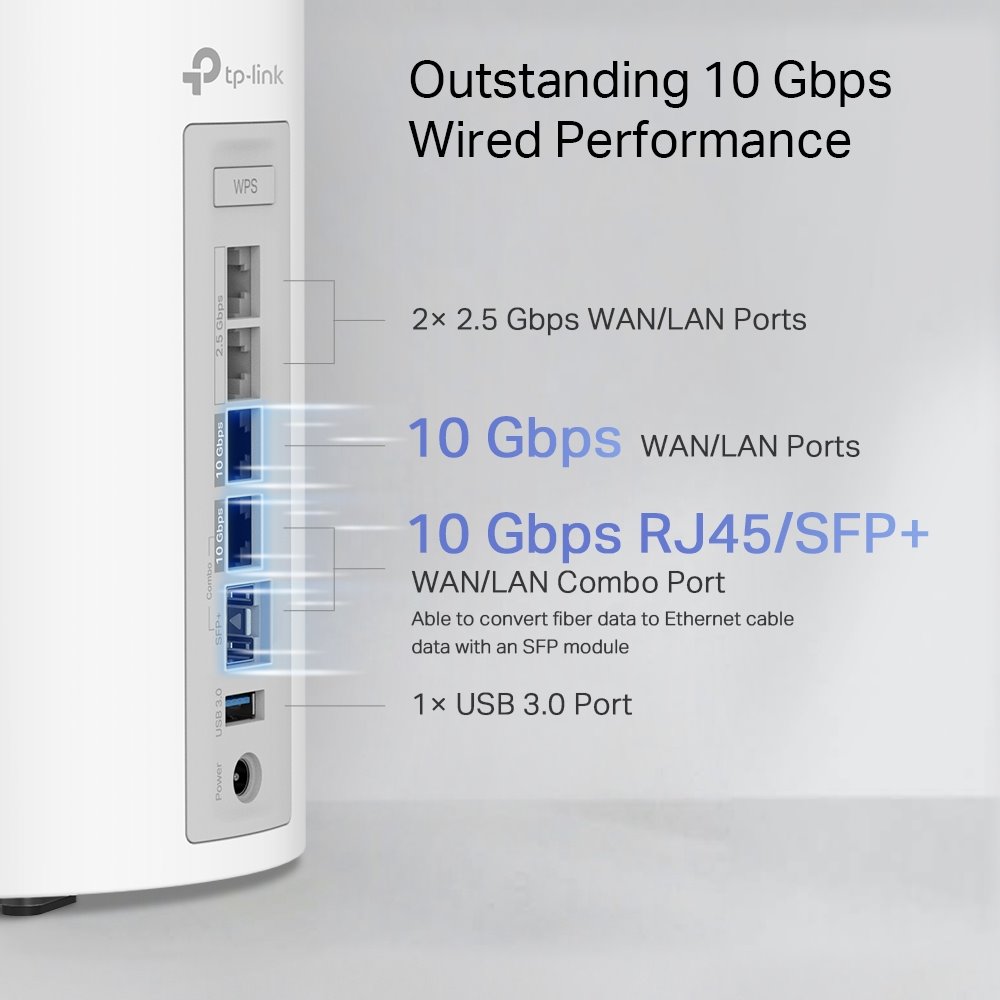 TP-link Deco BE85 Tri-Band Wi-Fi 7 Mesh System BE19000, 8 int., 1x10G, 2x2.5G, 1xSFP+/RJ45 Combo, 1×USB-A 3.0, 1ks