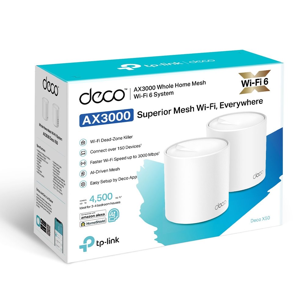 TP-link Deco X50 Dual-Band Wi-Fi 6 Mesh System AX3000, 2 int., 3x1G, 2ks