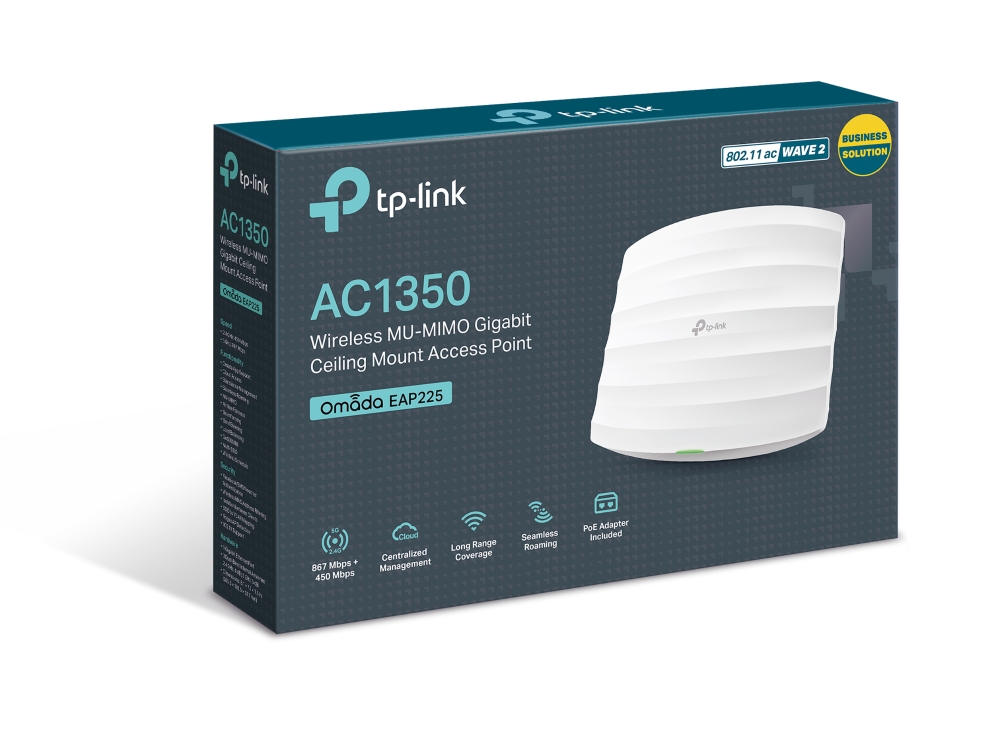 TP-link EAP225 Dual-Band AP Wi-Fi 5 AC1350, 1x1G, int. antény, 802.3af PoE, Omada SDN, vnitřní