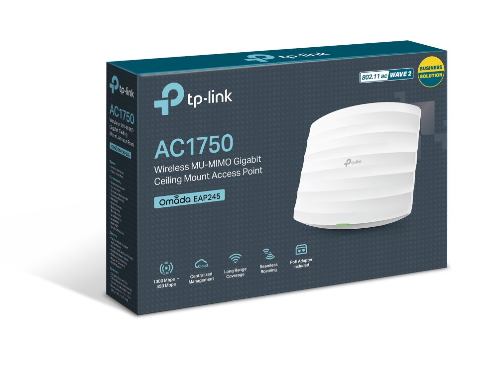 TP-link EAP245 Dual-Band AP Wi-Fi 5 AC1750, 2x1G, int. antény, 802.3at PoE, Omada SDN, vnitřní