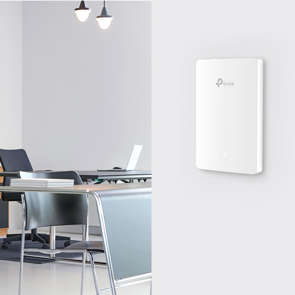 TP-link EAP615-Wall Dual-Band AP Wi-Fi 6 AX1800, 4x1G, int. antény, PoE, Omada SDN, nástěnný