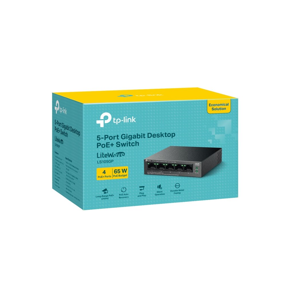 TP-link LS105GP Switch 5G, 4x PoE+ (65W), kovový, Desktop