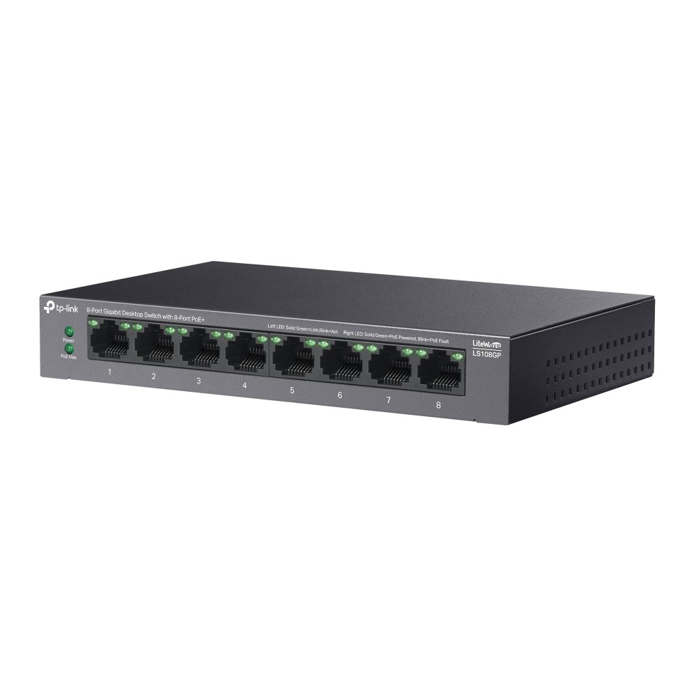TP-link LS108GP Switch 8G, 8x PoE+ (62W), kovový, Desktop