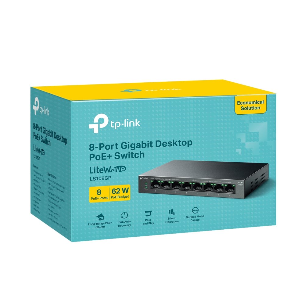 TP-link LS108GP Switch 8G, 8x PoE+ (62W), kovový, Desktop
