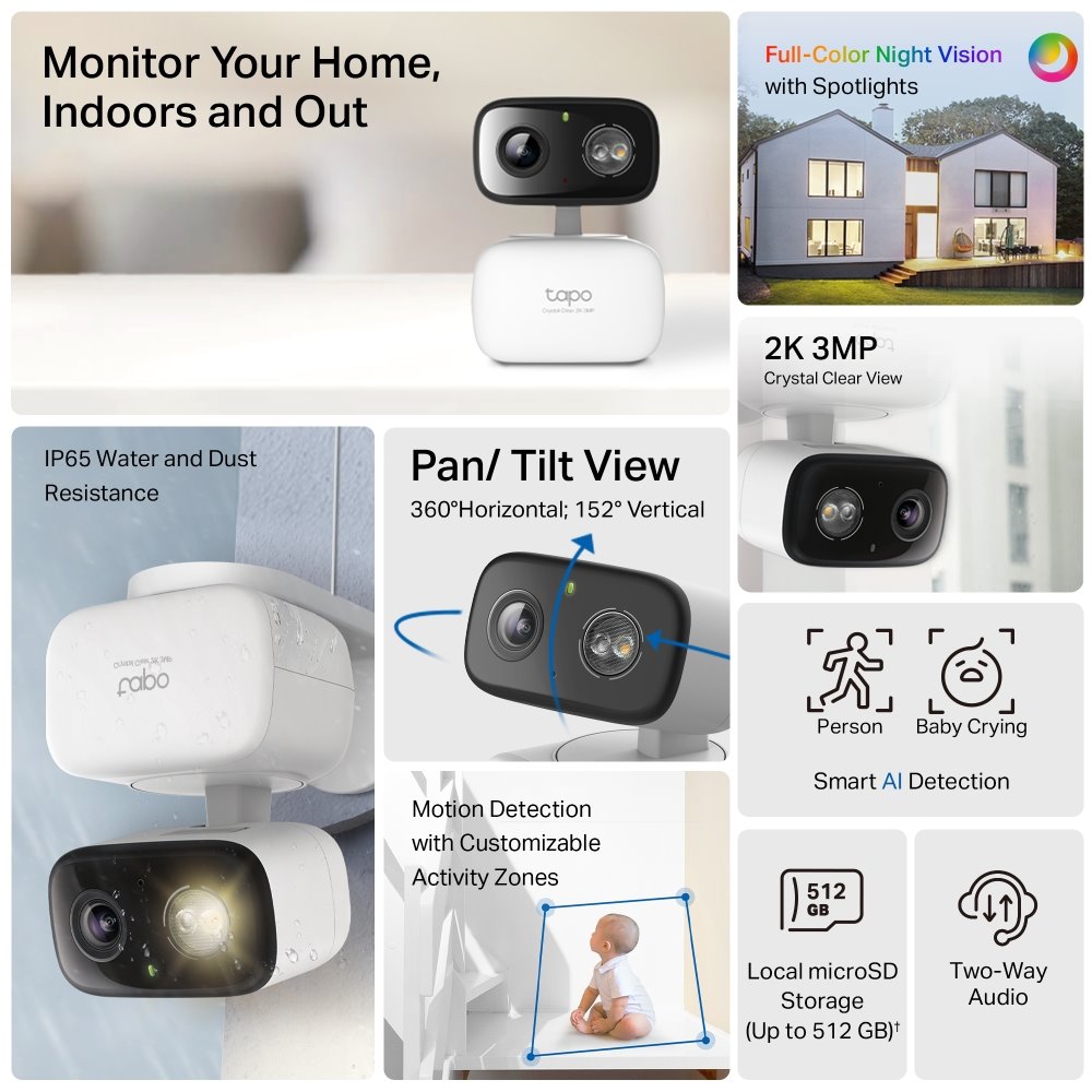 TP-link Tapo C216 Domácí bezpečnostní Wi-Fi kamera s naklápěním, 3Mpx