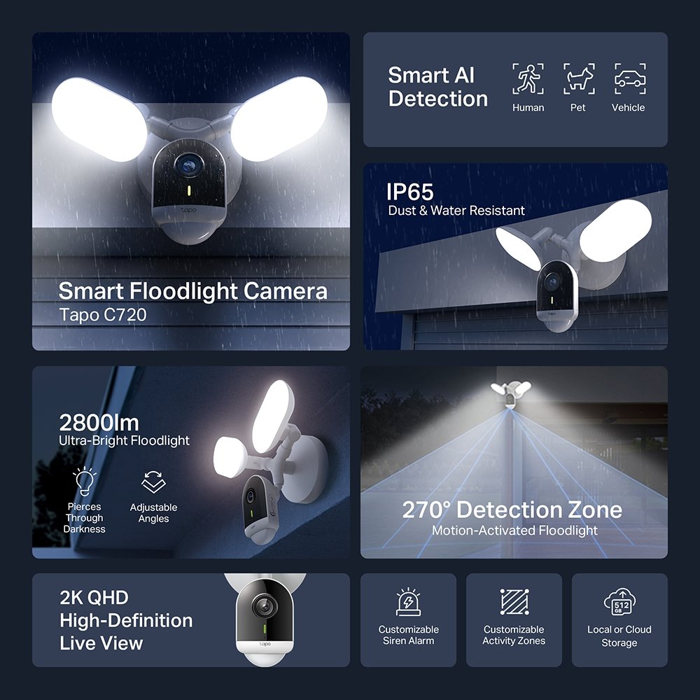 TP-link Tapo C720 Chytrá Wi-Fi kamera s reflektory, 4Mpx