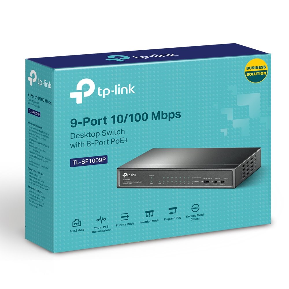 TP-link TL-SF1009P Switch 9x 10/100M, 8x PoE+ (65W), Unmanaged, Desktop