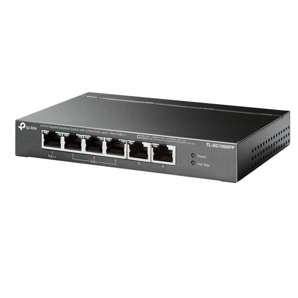 TP-link TL-SG1006PP Switch 6G, 3x PoE++, 1x PoE+ (150W), Unmanaged, Desktop