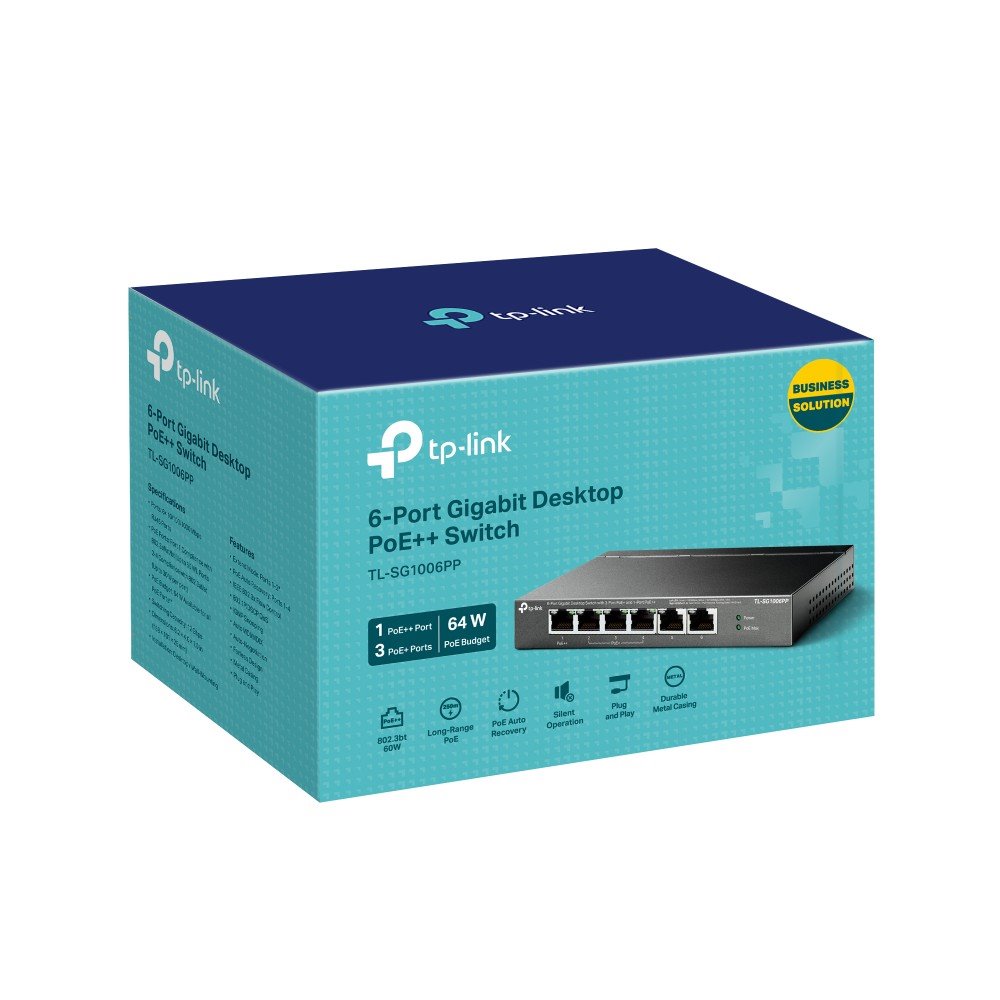 TP-link TL-SG1006PP Switch 6G, 3x PoE++, 1x PoE+ (150W), Unmanaged, Desktop