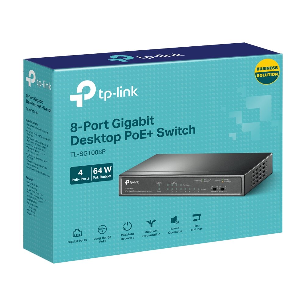 TP-link TL-SG1008P Switch 8G, 4x PoE+ (64W), Unmanaged, Desktop