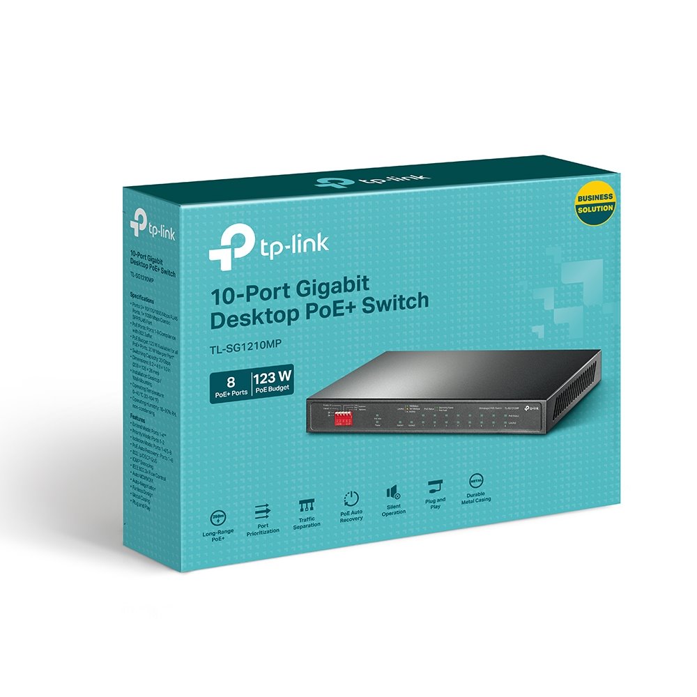 TP-link TL-SG1210MP Switch 9G, 1SFP, 8x PoE+ (123W), Unmanaged, Desktop