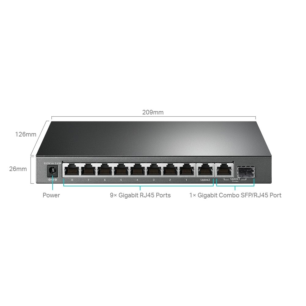 TP-link TL-SG1210MPE Switch 9G, 1SFP, 8x PoE+ (123W), Easy Smart, Desktop