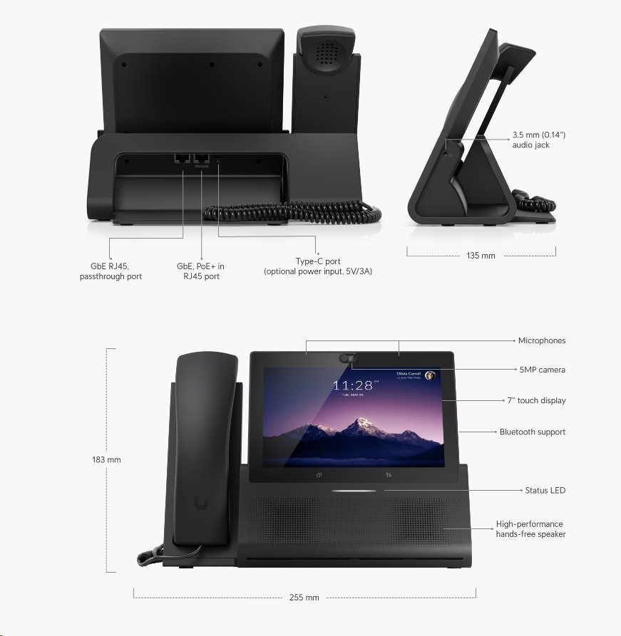 Ubiquiti Phone Touch Max (UTP-TouchMax), VOIP telefon, 7" HD dotyk.displej, 5MP kamera, 2x RJ-45, WiFi 5, BT 4.2,, PoE