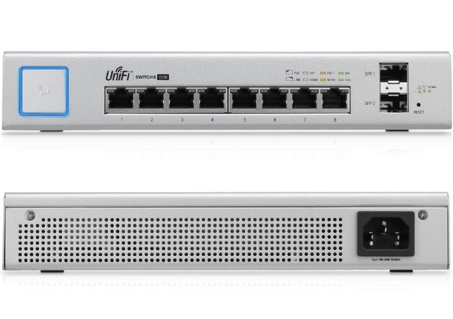 Ubiquiti PoE Switch UniFi US-8-150W, 8-Port Gigabit PoE/PoE+/PoE24V (130W), 2x SFP