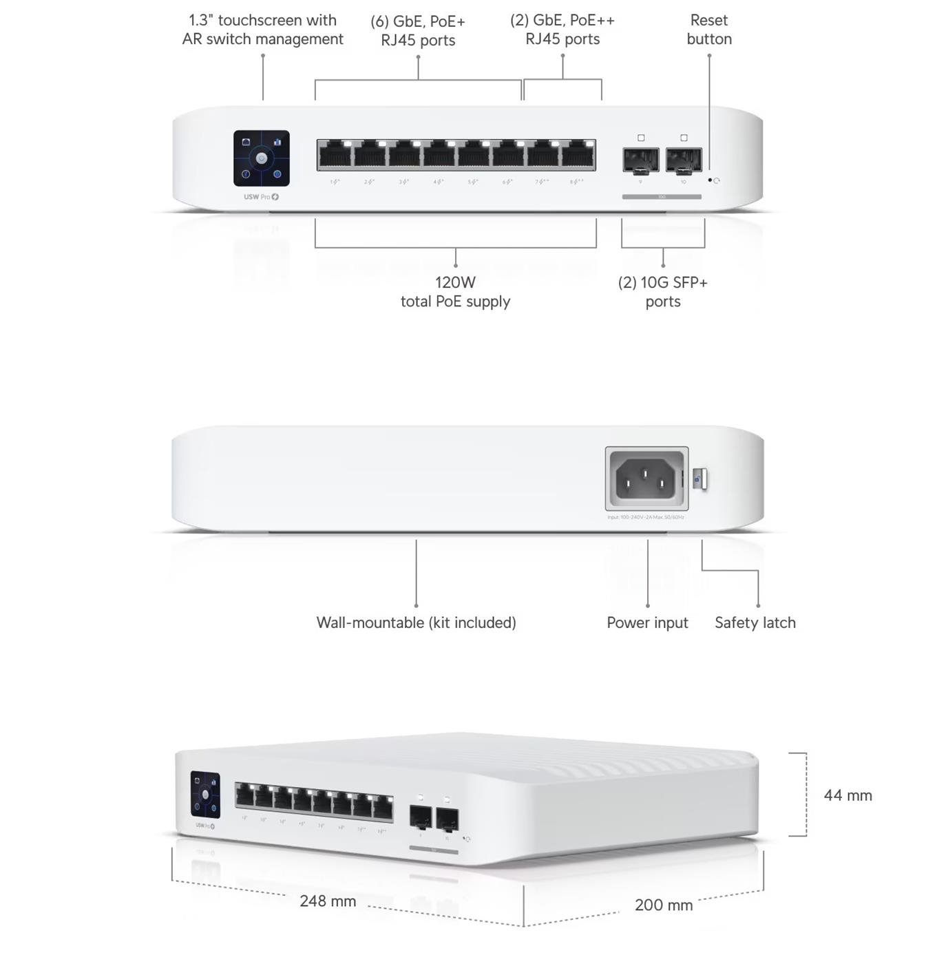 Ubiquiti Switch L3 UniFi Professional USW-Pro-8-PoE, 8-Port Gigabit, 2x SFP+, PoE-out, PoE budget 120W