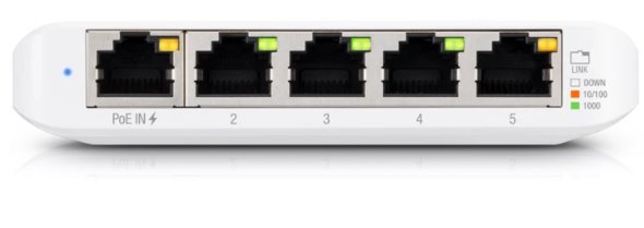Ubiquiti Switch UniFi Compact USW-Flex-XG, 5-Port (4x 10GbE + 1x 1GbE, 802.3at PoE+ RJ45 input, USB-C