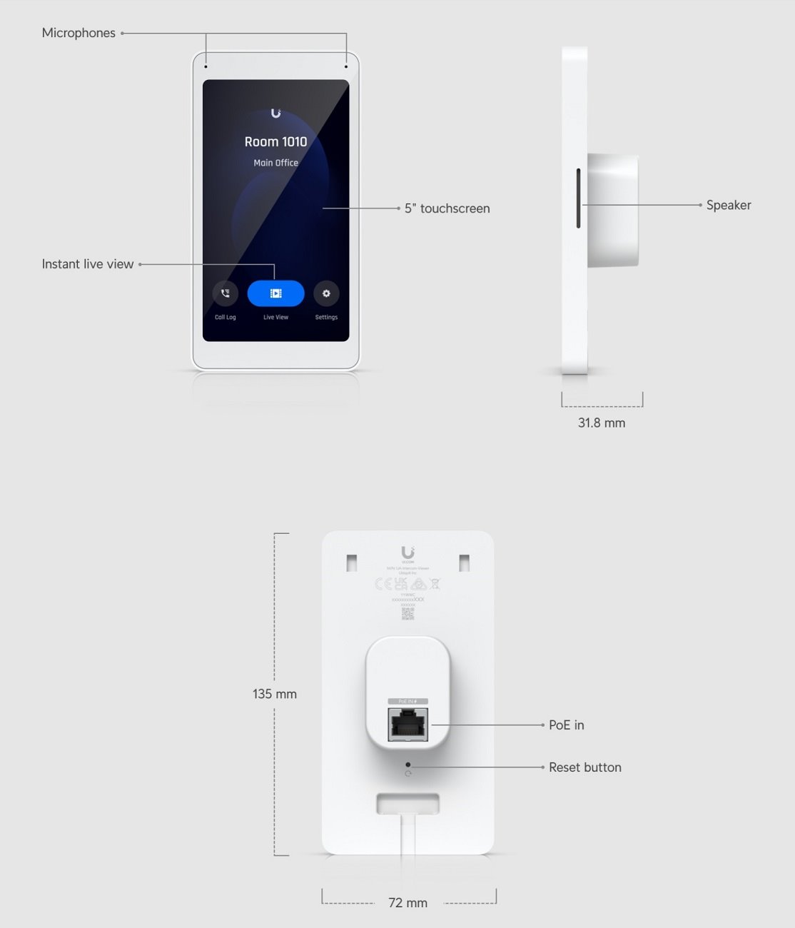 Ubiquiti UA-Intercom-Viewer, Displej k interkomu, dotyk.displej 5", 1x RJ-45, PoE