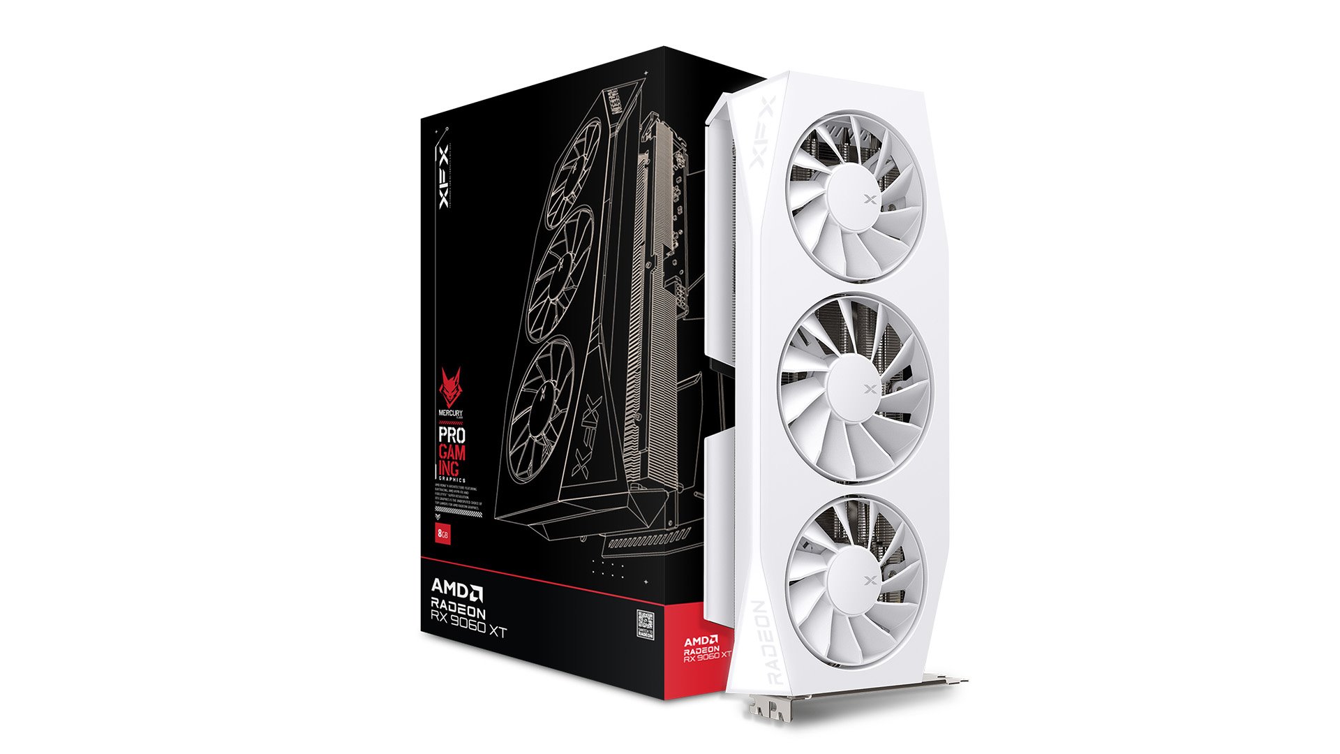 VGA XFX Mercury AMD Radeon RX 9060 XT OC 16GB GDDR6 Gaming edition, White