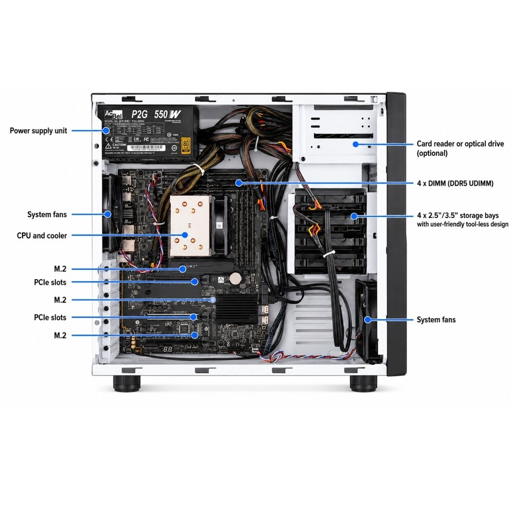 WS ASUS EC Pro ET500I W8, LGA1851, 4xDDR5, 3xPCIe, 4x2.5"/3.5", 3xM.2, 2x2.5Gb LAN, 750W, Tower 3U