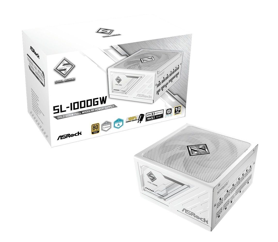 Zdroj Asrock Steel Legend SL-1000GW, 1000W, 80+ Gold, ATX 3.1, White, modular