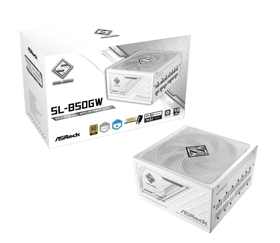 Zdroj Asrock Steel Legend SL-850GW, 850W, 80+ Gold, ATX 3.1, White, modular
