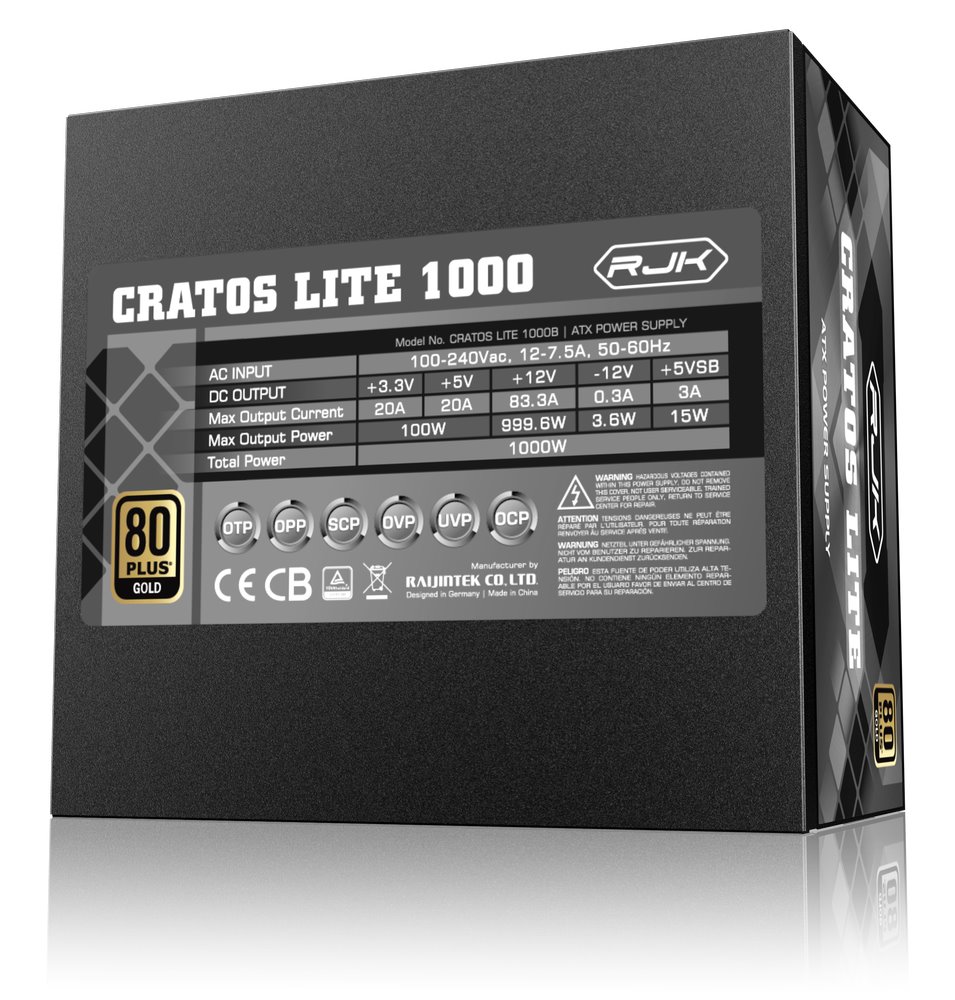 Zdroj Raijintek CRATOS LITE 1000 ATX 3.1 - 1000W, 80+ Gold