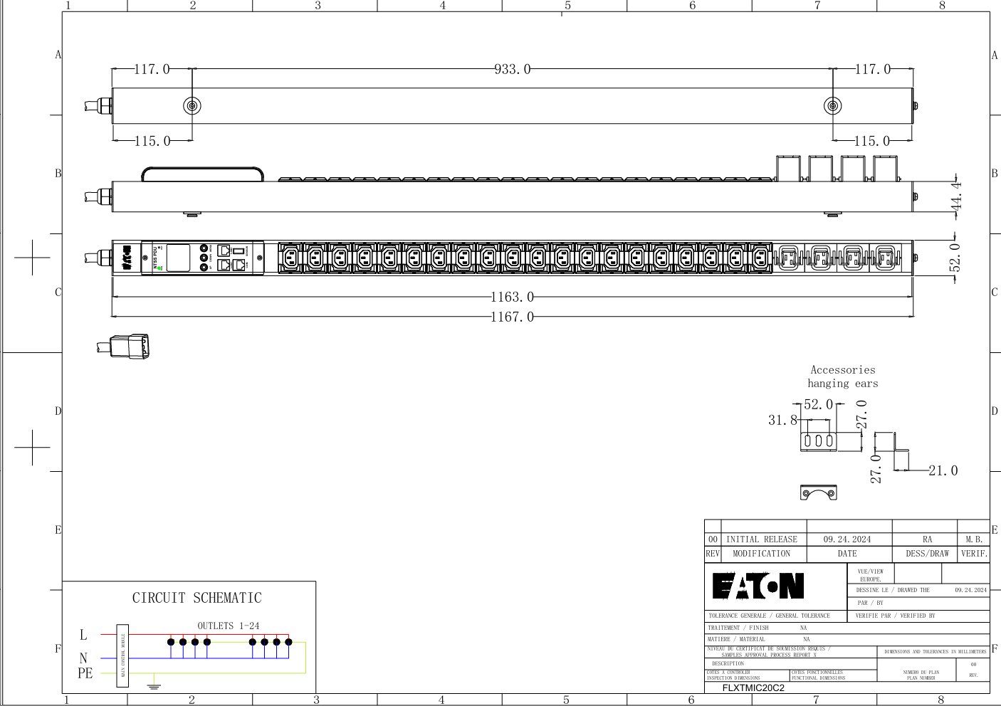 EATON FlexPDU G2: Měřený vstup 0U, In: C20 16A 1P - Out: 20xC13:4xC19