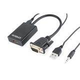 Gembird adaptér VGA (M) na HDMI (F) + 3.5 mm audio, 0.15 m kabel, černý