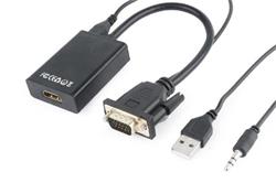 Gembird adaptér VGA (M) na HDMI (F) + 3.5 mm audio, 0.15 m kábel, čierny