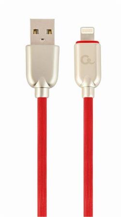 Gembird nabíjecí kabel Lightning 8-pin (M) na USB 2.0 (M), prémiový, gumovo - opletený, 2 m, červený