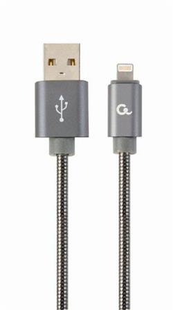 Gembird nabíjecí kabel Lightning 8-pin (M) na USB 2.0 (M), prémiový, metalicky opletený, 1 m, šedý
