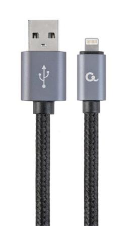 Gembird nabíjecí kabel Lightning 8-pin (M) na USB 2.0 (M), prémiový, opletený, 1.8 m, černý