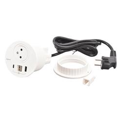 Legrand - Incara™ Disq 80 - Zapuštěná zásuvka 2P+T/USB A+C, kabel. vývod, bílá, 2m