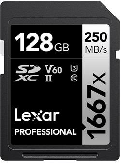 Lexar paměťová karta 128GB Professional 1667x SDXC™ UHS-II, čtení/zápis: 250/120MB/s, C10 V60 U3