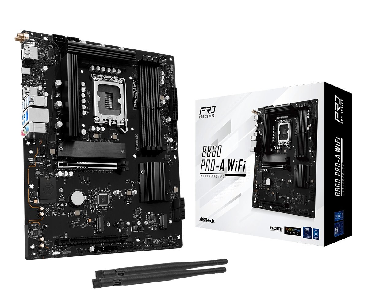 MB Asrock B860 PRO-A WIFI /LGA1851/4xDDR5/M.2/W6E+BT5.3/HDMI/DP/ATX