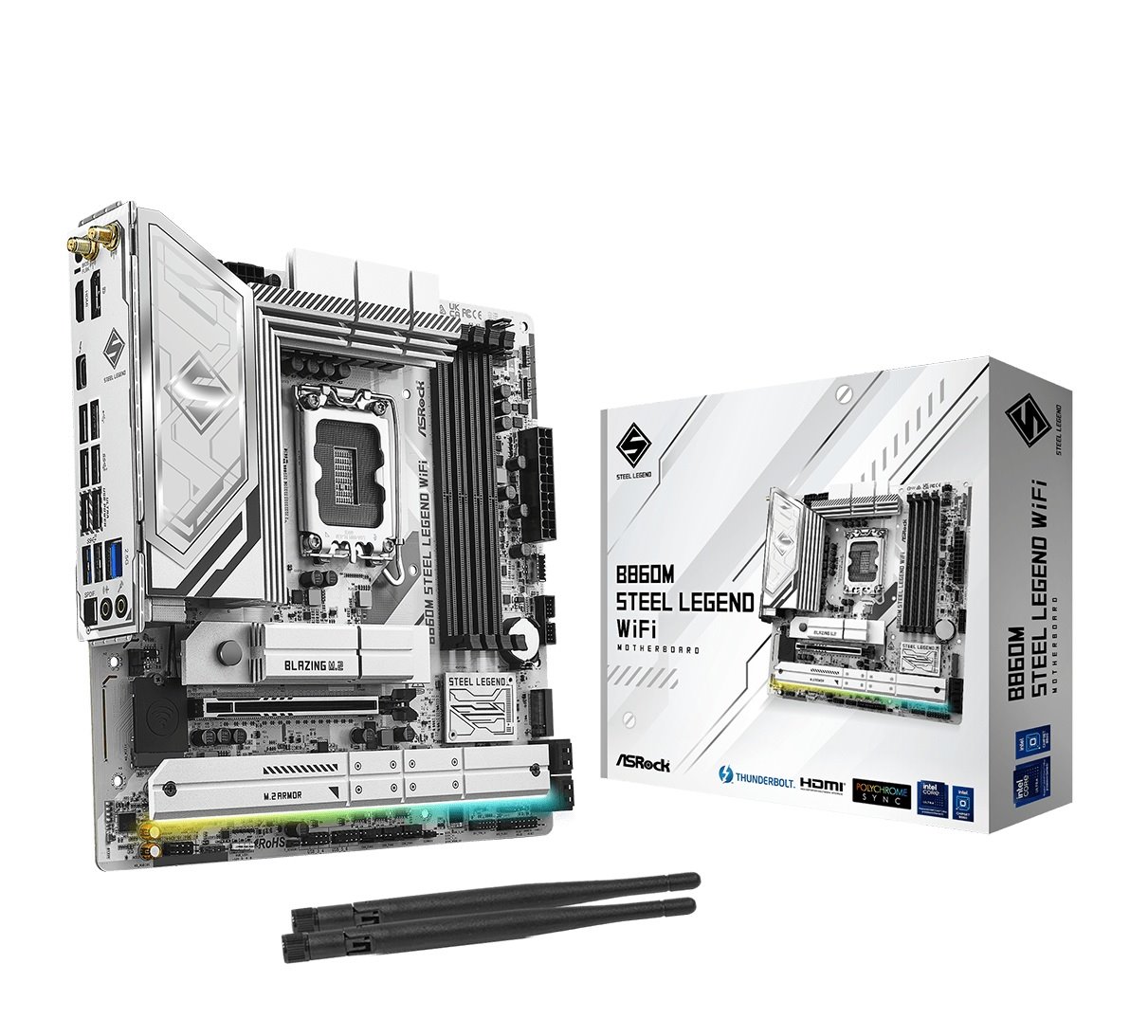 MB Asrock B860M STEEL LEGEND WIFI /LGA1851/4xDDR5/M.2/W6E+BT5.3/HDMI/DP/TB4/mATX/White
