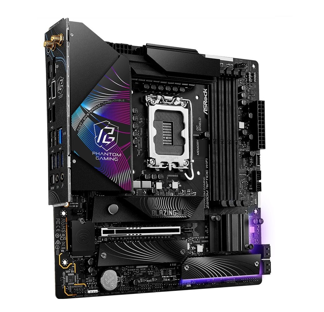 MB Asrock Phantom Gaming Z890M Riptide WiFi /LGA1851/4xDDR5/M.2/W6E+BT5.3/HDMI/DP/TB4/mATX