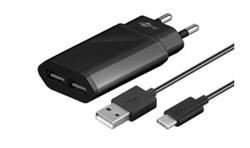 PremiumCord Napájecí a nabíjecí adaptér 230V na 2x USB, 2,4A s USB Typu C kabelem 1m ,černý