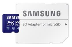 Samsung paměťová karta 256GB PRO Plus micro SDXC CL10 U3 (č/z: až 180/až 130MB/s) + SD adaptér