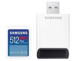Samsung paměťová karta 512GB PRO Plus SDXC CL10 U3 V30 (č/z: až 180/až 130MB/s) + USB adaptér