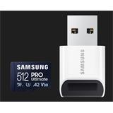Samsung paměťová karta 512GB PRO Ultimate CL10 Micro SDXC Grade 3 (č/z: až 200/130MBs) + USB Adaptér